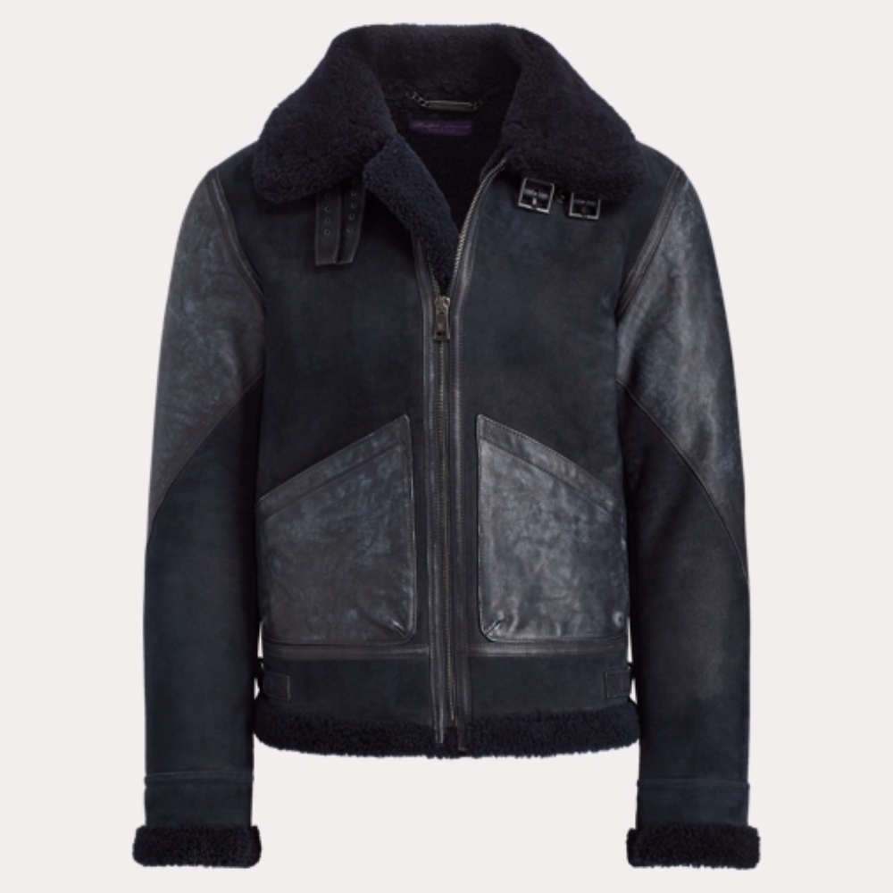 Shearling Aviator Jacket, Navy